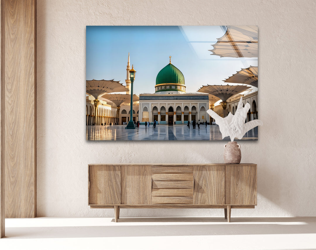 Serenity of Madinah – Green Dome Mosque Glass Wall Art