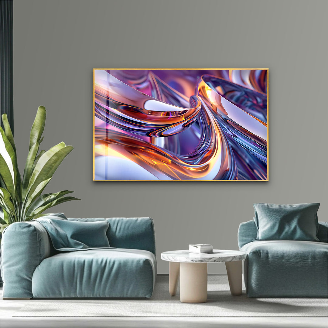 Prismatic Ribbon Fusion – Abstract Chrome Swirl Glass Wall Art