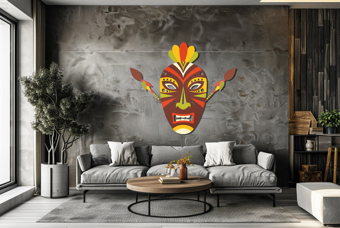 African Tribal Mask Metal Wall Art – Bold Ethnic Wall Decor