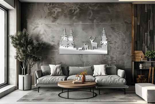 Highlighting the abstract quality, this family of deer in forest metal wall art offers a unique metal wall decor design, bringing rustic wildlife charm to your space.