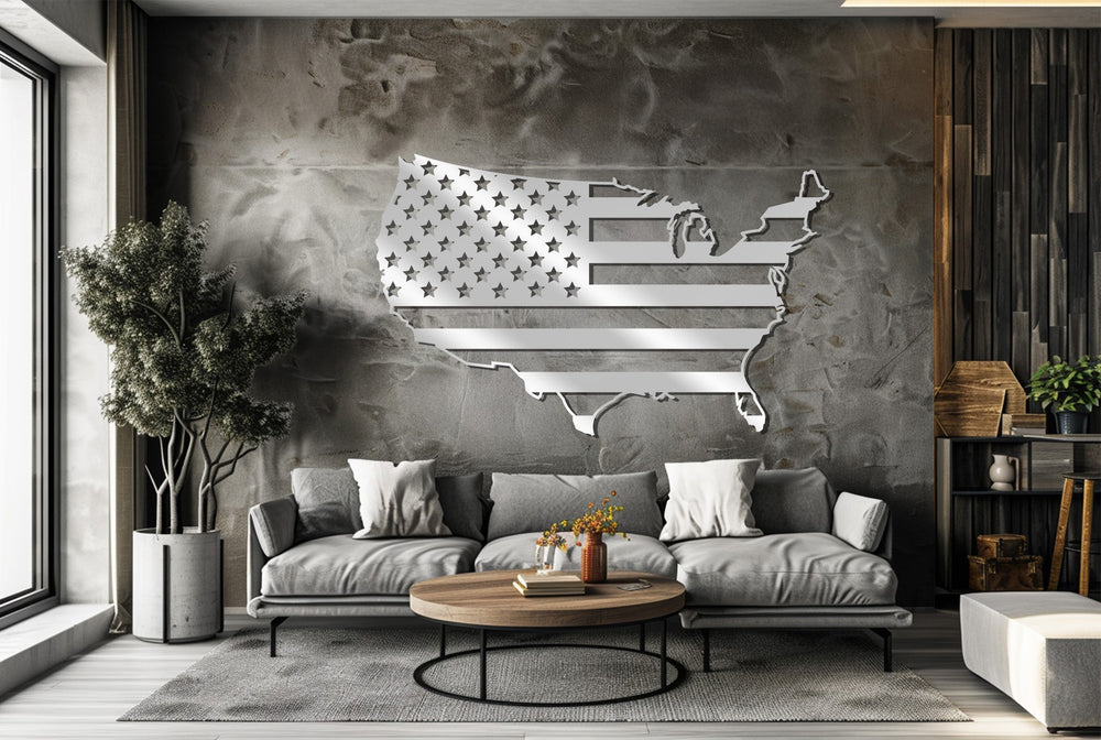 Patriotic American flag map metal wall decor