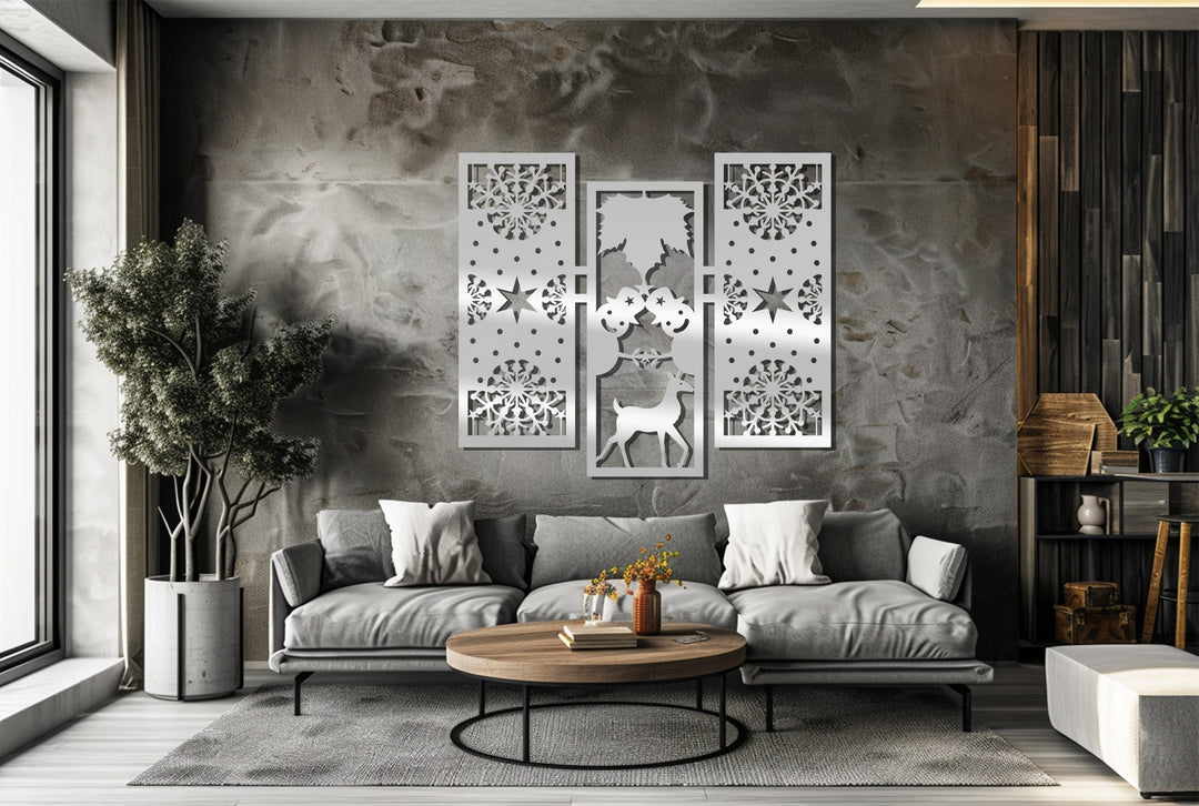 بهجة الشتاء – رجل الثلج ورنة عيد الميلاد فن جداري معدني