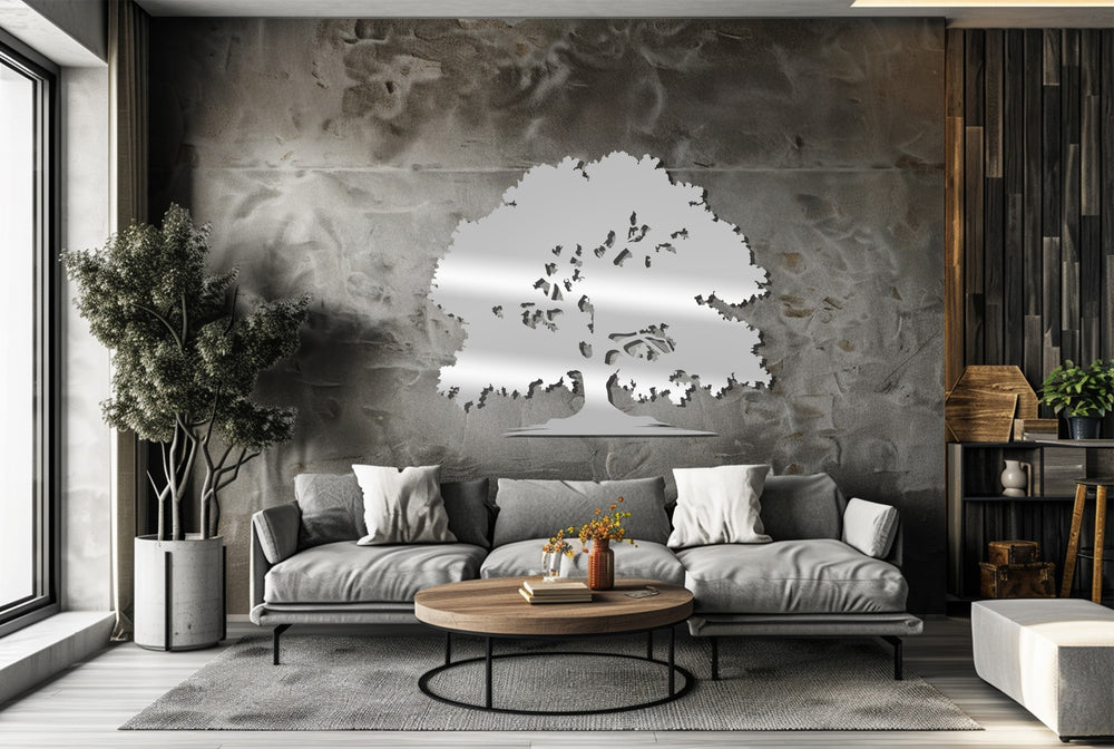 Oak tree silhouette metal wall panel