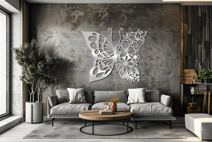 Modern floral butterfly metal sculpture for wall