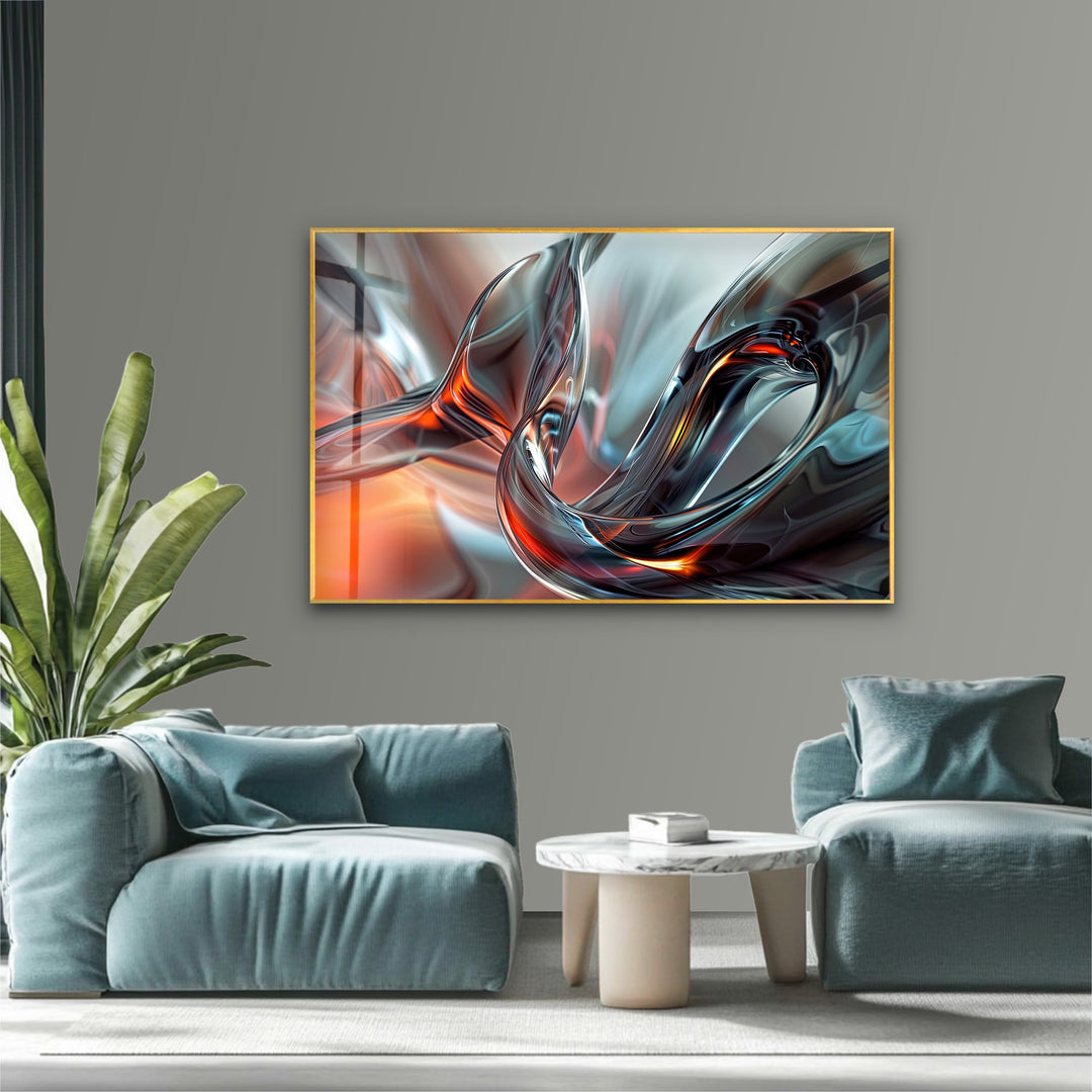 Emberwave Crystal Motion – Abstract Chrome & Fire Glass Wall Art