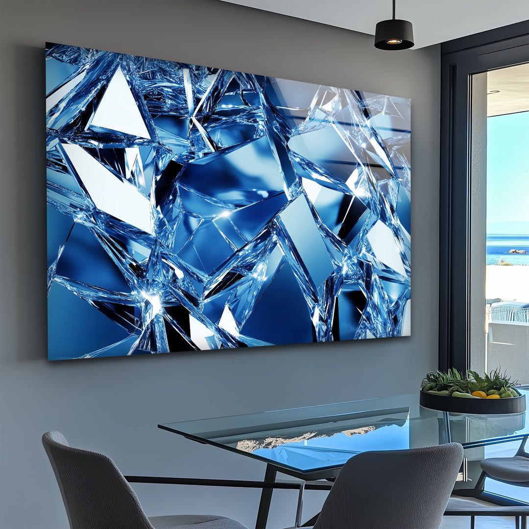 Crystal Shatter Blue – Abstract Faceted Ice Glass Wall Art