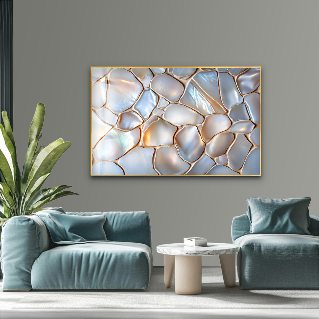 Luminous Stonescape – Iridescent Pebble Glass Wall Art