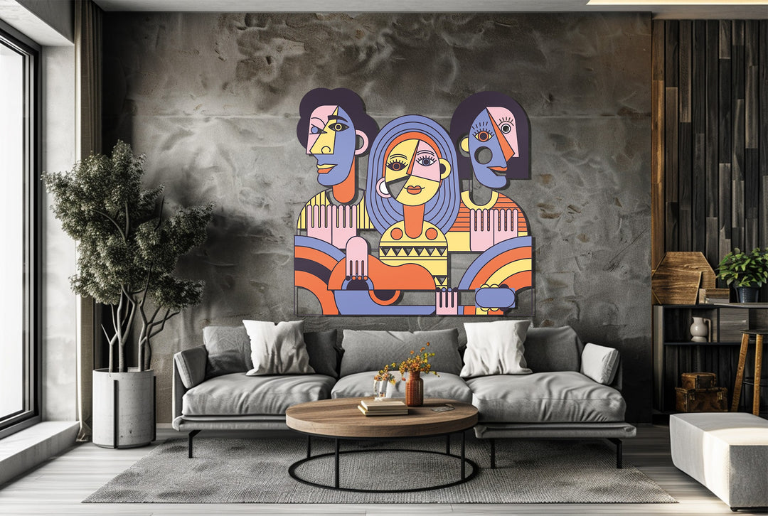 Melodic Harmony – Abstract Musician Trio Cubist Metal Wall Art