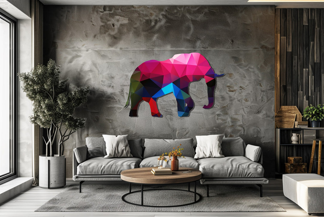Colorful Elephant Metal Wall Art – Modern Geometric Animal Home Decor