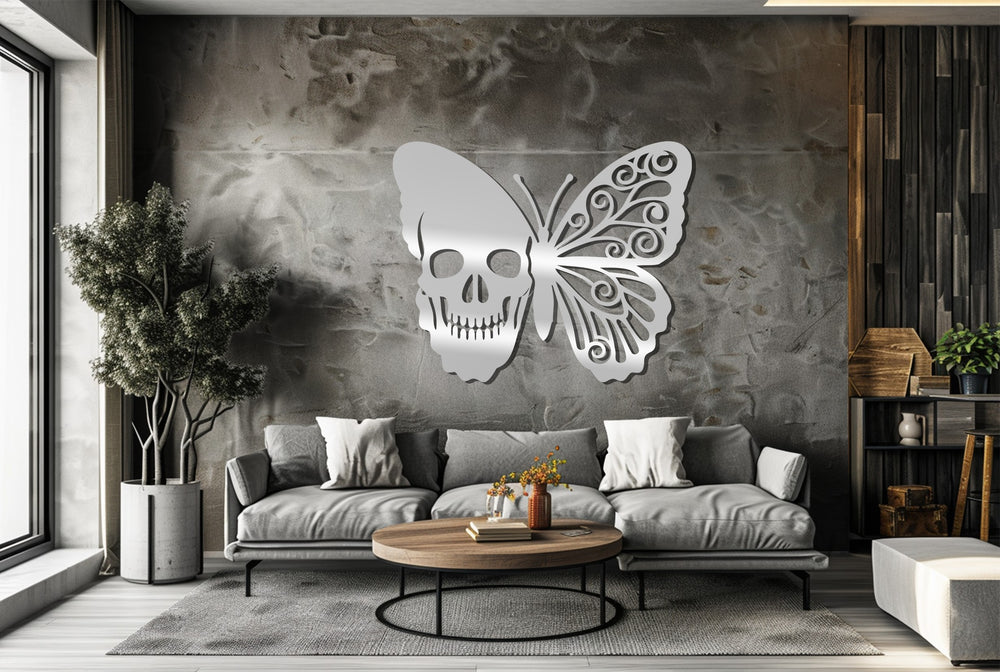 Gothic butterfly and skull fusion wall sculpture