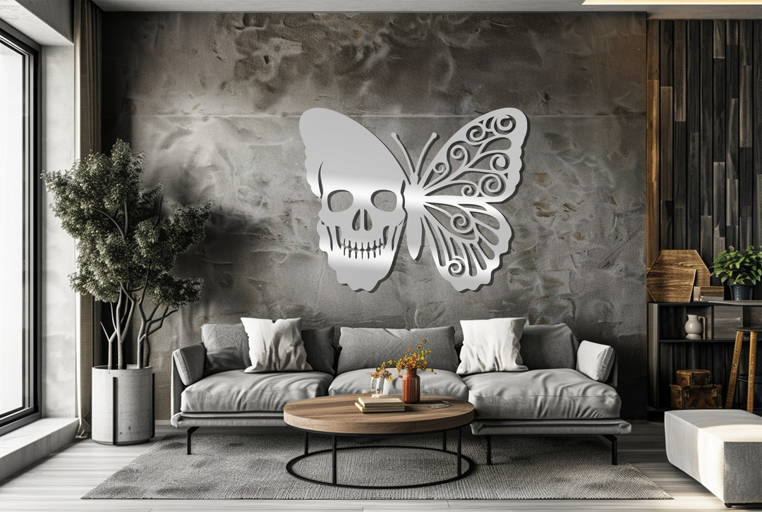 Gothic butterfly and skull fusion wall sculpture