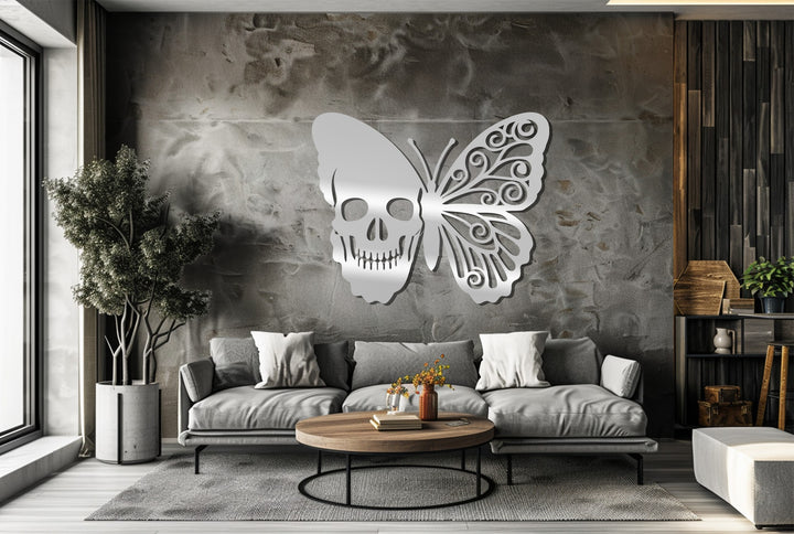 Gothic butterfly and skull fusion wall sculpture