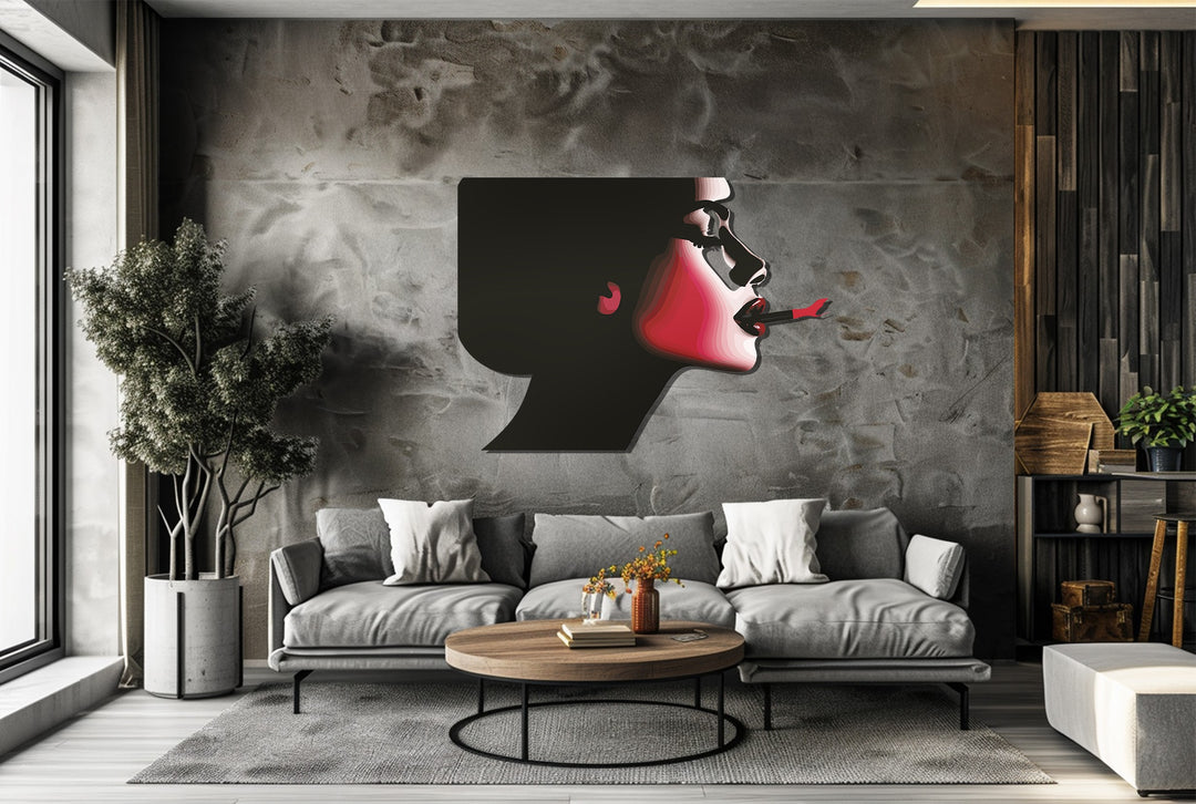 Scarlet Smoke – Bold Woman Silhouette Metal Wall Art