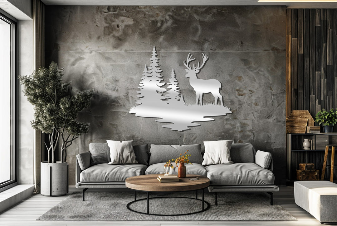 Forest Reflection Deer Metal Wall Art – Rustic Nature Décor