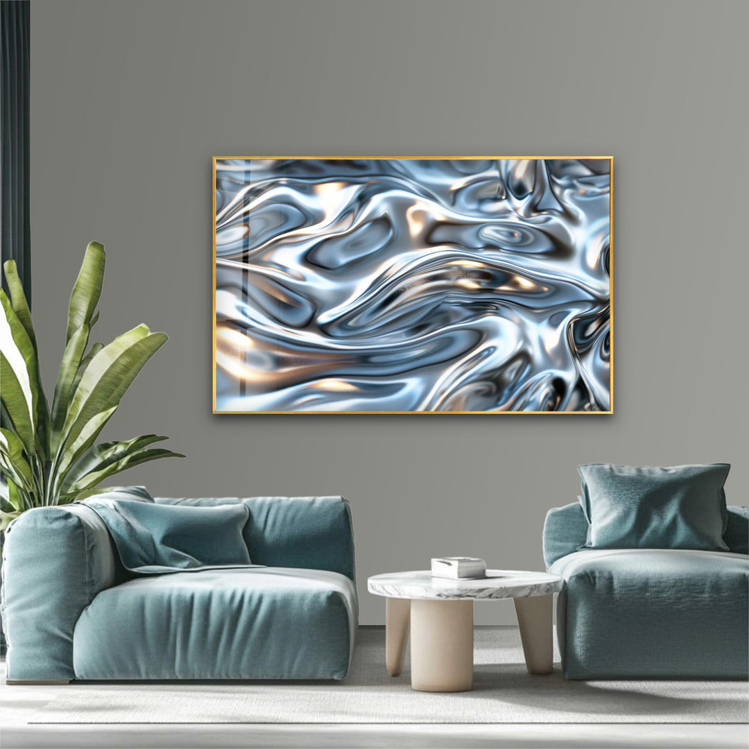 Molten Silver Drift – Abstract Metallic Fluid Glass Wall Art