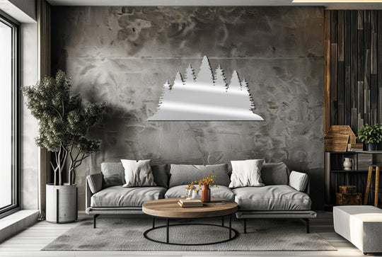 Geometric nature-inspired decoration wall art features a sleek forest silhouette design, showcasing crisp lines and angles in this stunning metal wall art piece.