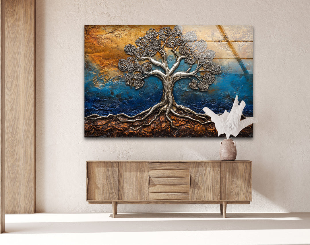 Eternal Roots Bronze – Sculpted Metallic Tree Glass Wall Art