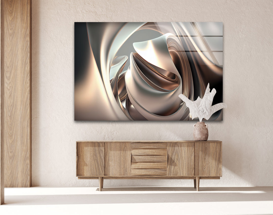 Champagne Sculpted Alloy – Abstract Metallic Fold Glass Wall Art