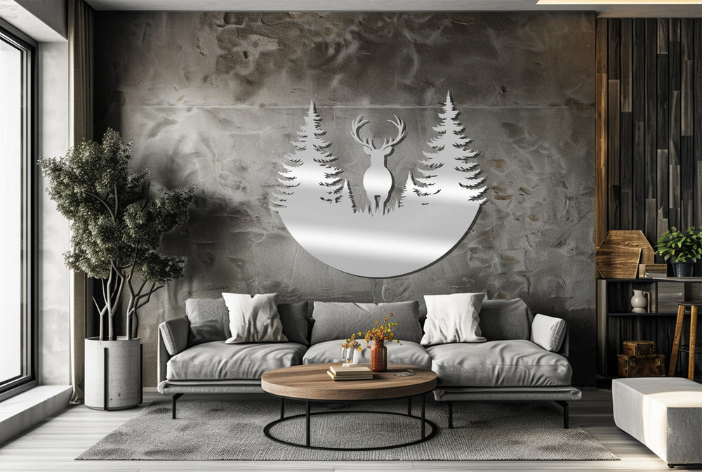 Rustic cabin wall décor with deer silhouette