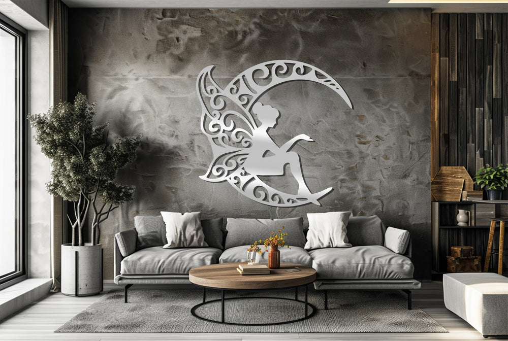 Elegant black metal fairy silhouette for bedroom wall decor