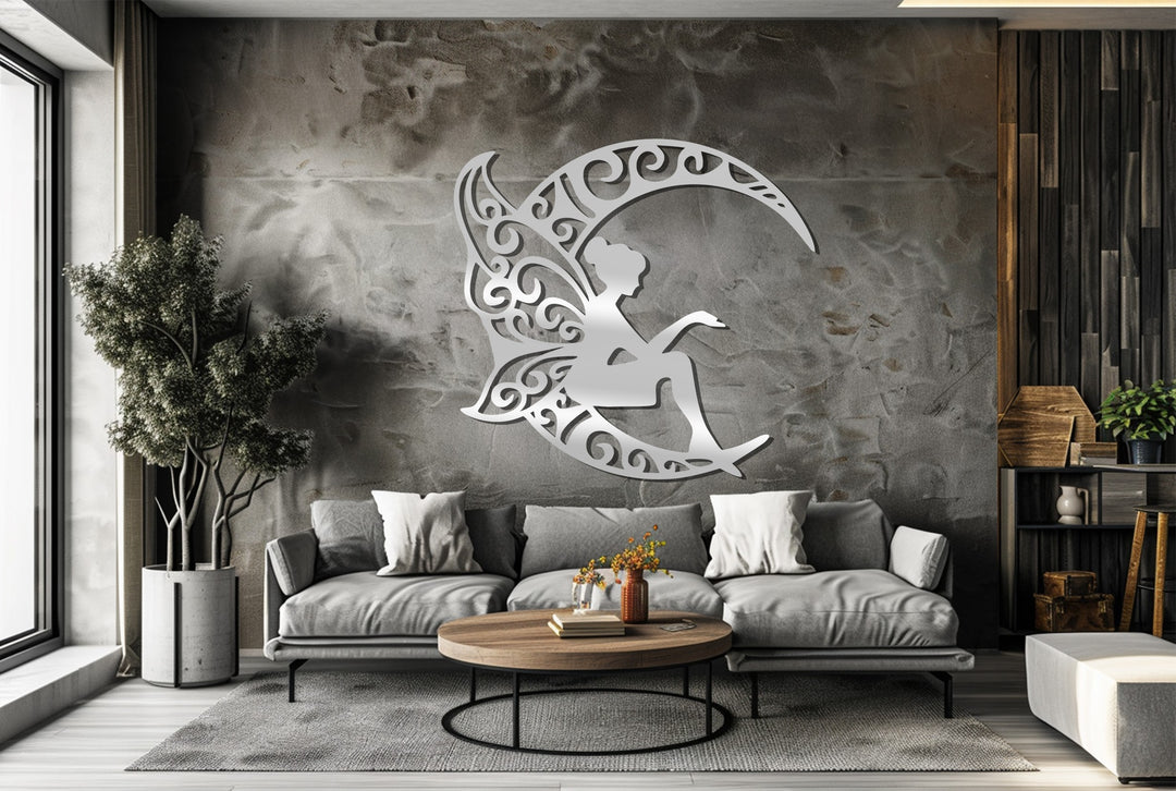 Elegant black metal fairy silhouette for bedroom wall decor