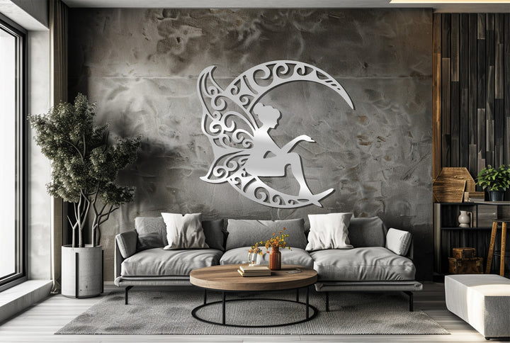 Elegant black metal fairy silhouette for bedroom wall decor