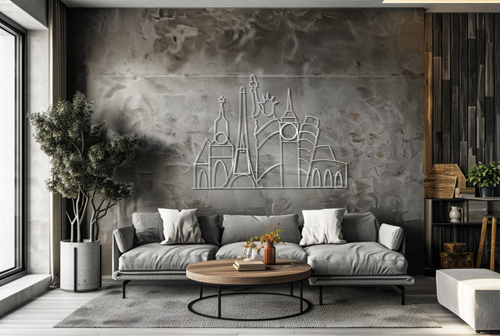 Famous world monuments metal wall decor