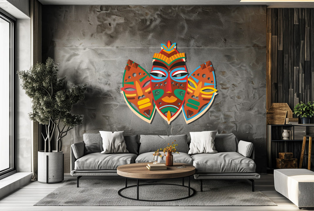 Tribal Mask Metal Wall Art – Colorful African-Inspired Home Decor