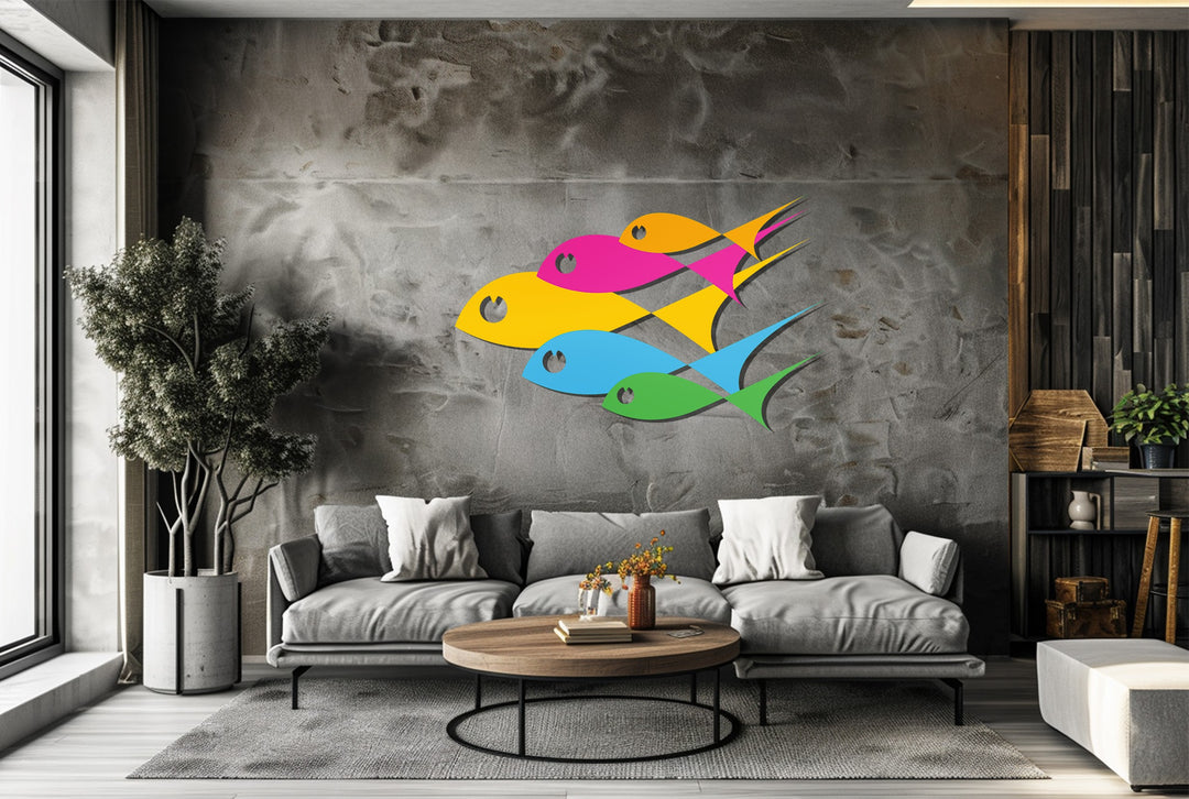 Color Splash Harmony – Modern Abstract Fish Metal Wall Art