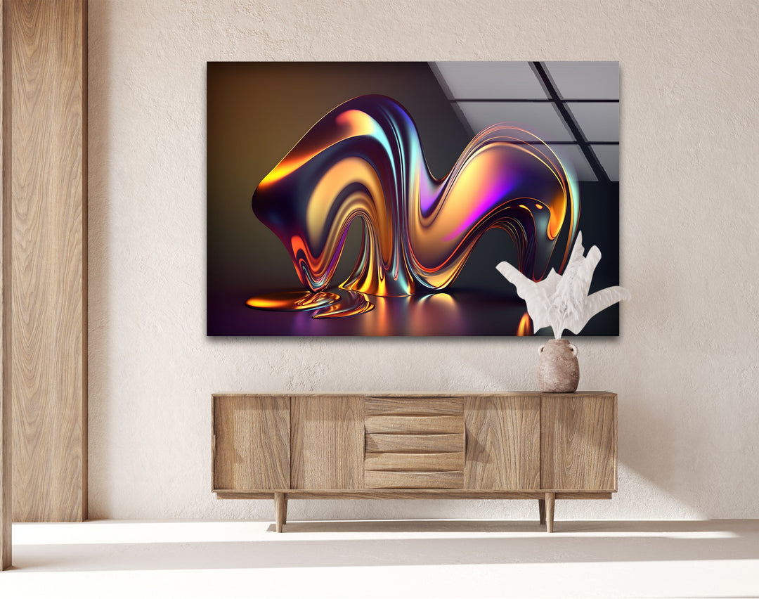 Radiant Melt Form – Iridescent Liquid Sculpture Glass Wall Art