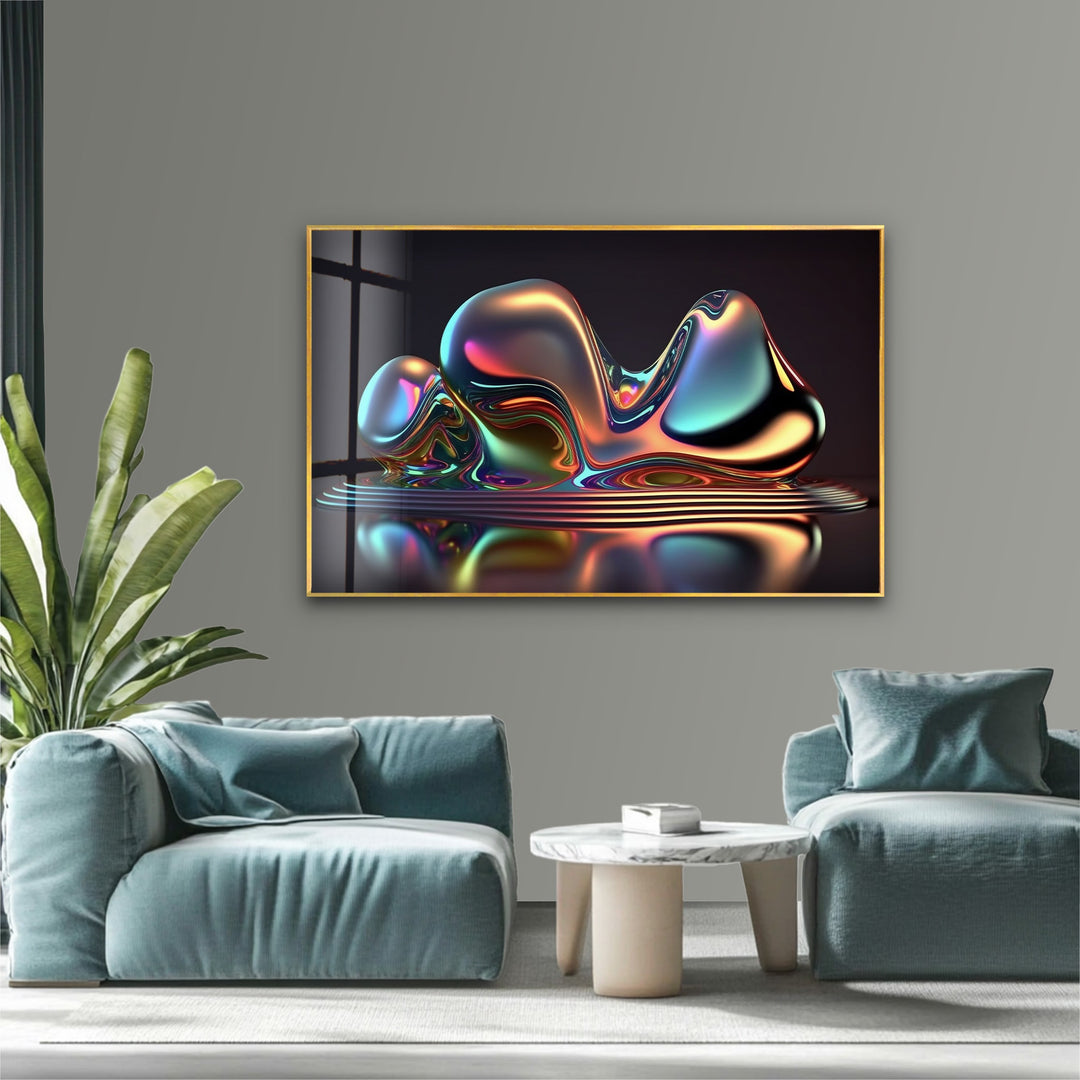Liquid Prism Sculpture – Iridescent Chrome Form Glass Wall Art
