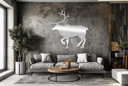 Playing with light and shadow, this metal deer silhouette exemplifies striking metal art for wall, showcasing how nature's majesty can be captured in rustic home décor.