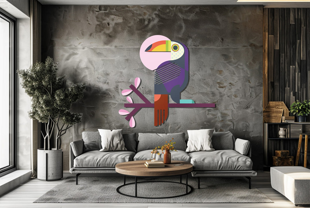 Modern Toucan Metal Wall Art – Colorful Geometric Bird Home Decor