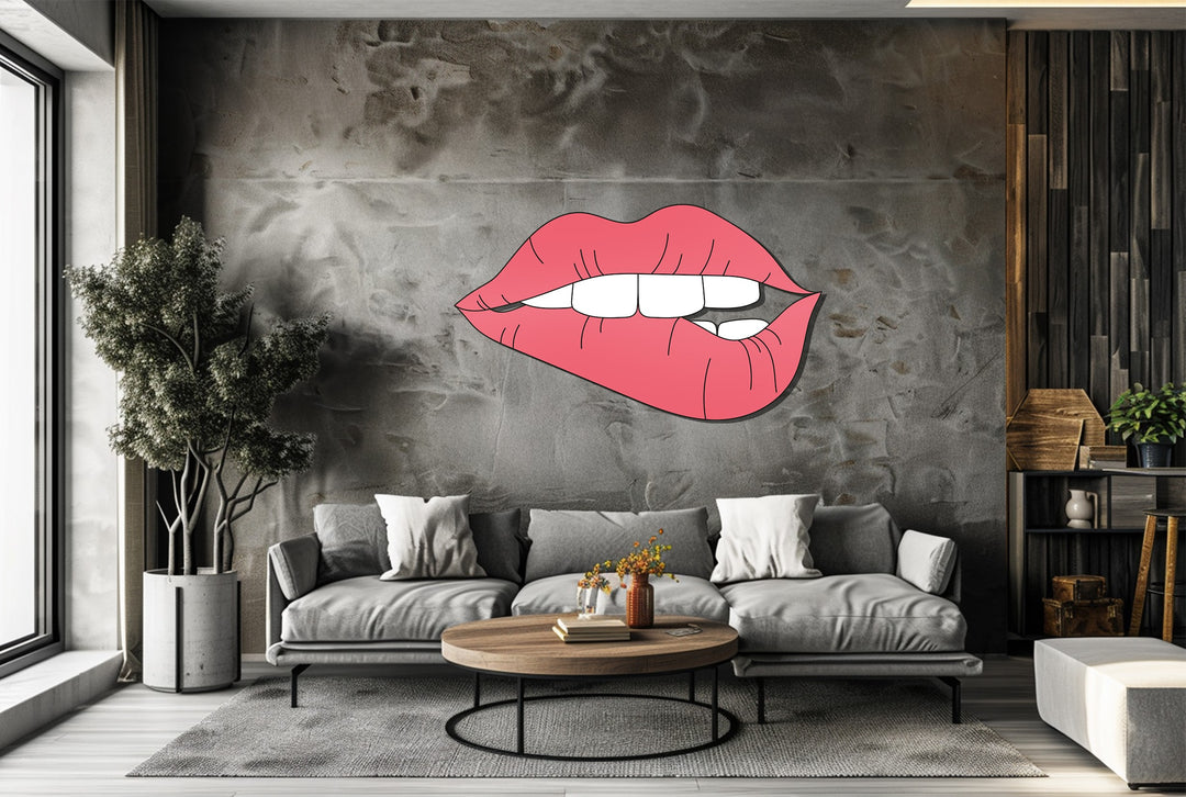 Red Lips Metal Wall Art – Modern Sensual Pop Art Home Decor