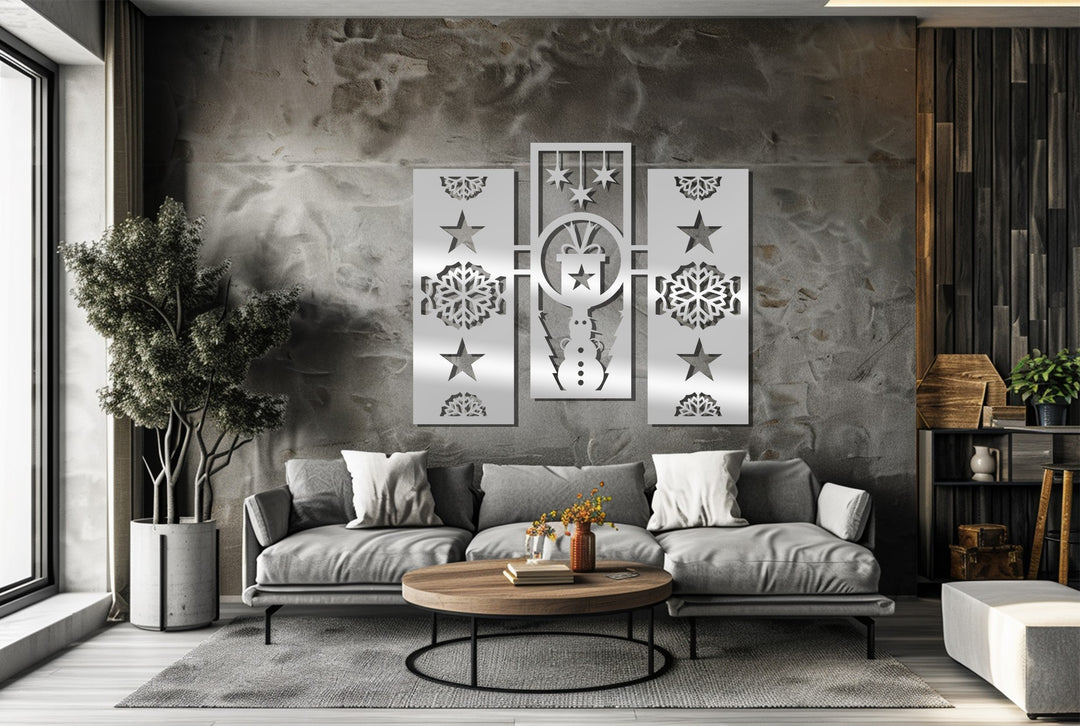 Snowman Gift Star – Christmas Geometric Metal Wall Art