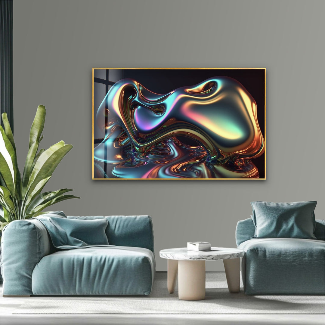 Spectrum Melt Aura – Iridescent Liquid Chrome Glass Wall Art