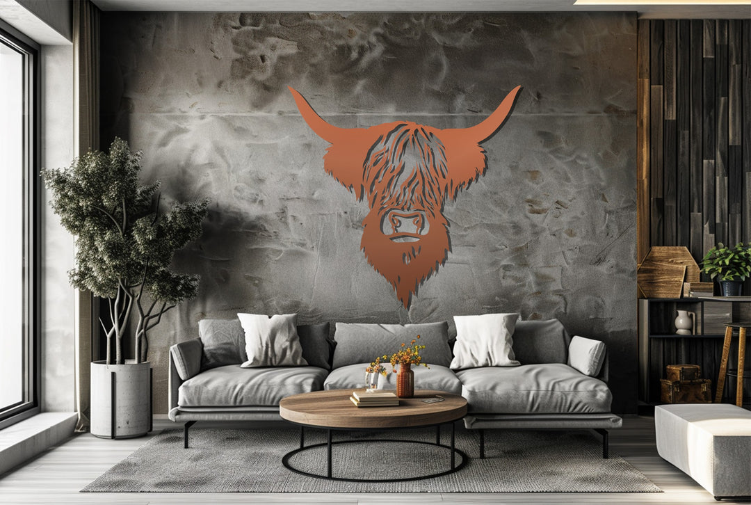 Rustic Highland Cow Metal Wall Art – Farmhouse Animal Silhouette Decor
