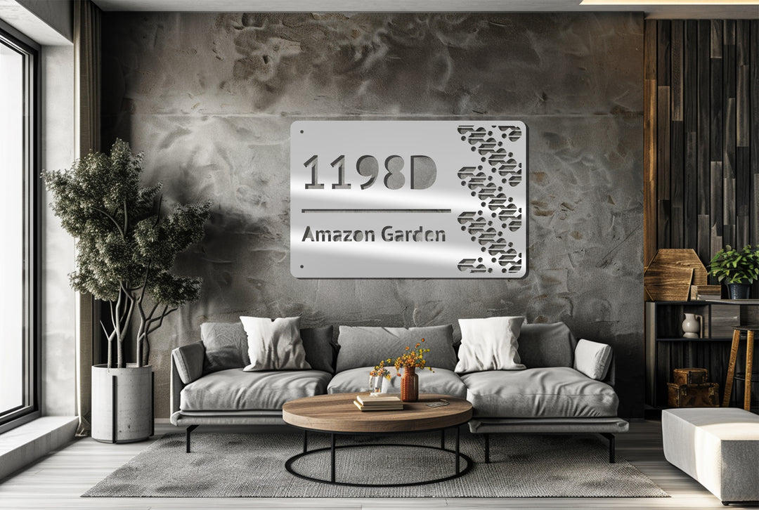 Custom Metal Address Plaque – Modern House Number Sign with Decorative Pattern