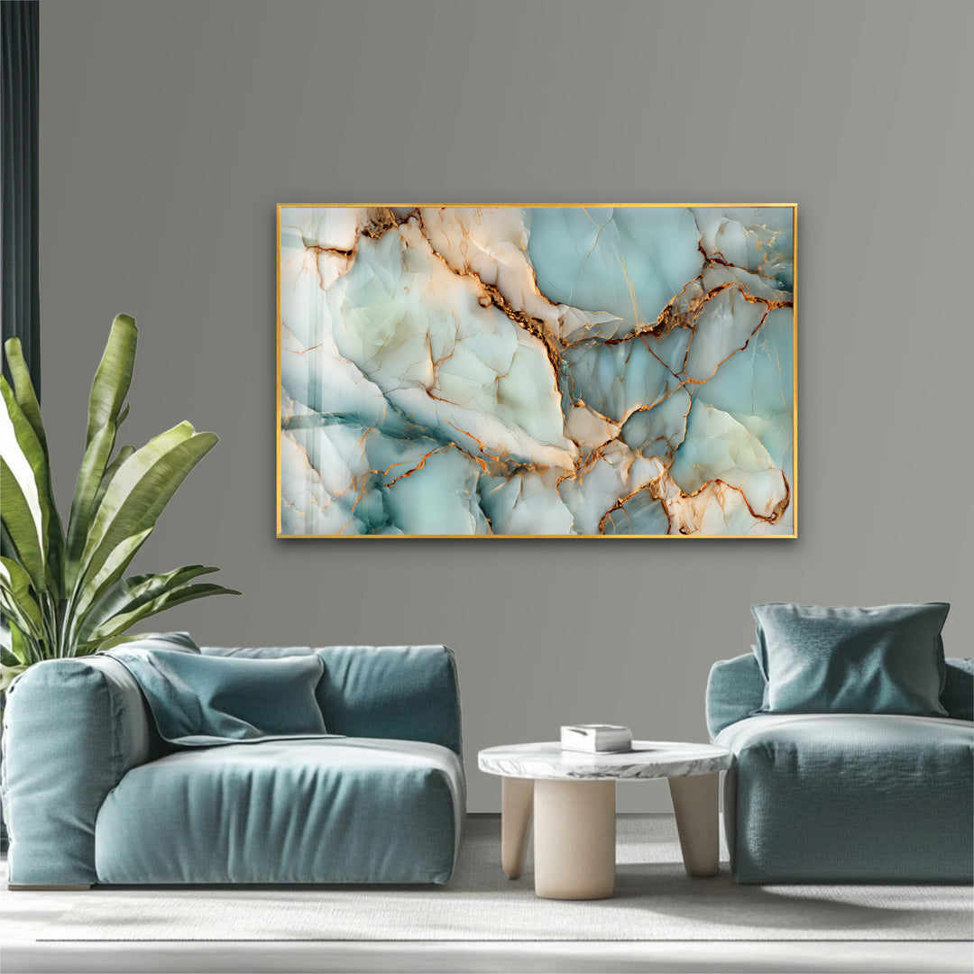 Crystalline Veins – Aqua Marble Glass Wall Art