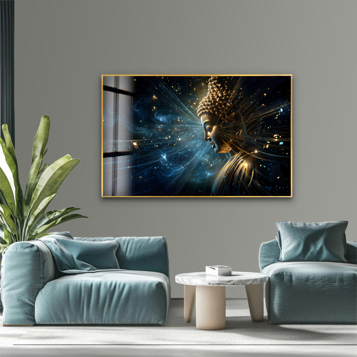 Cosmic Enlightenment – Radiant Buddha Glass Wall Art