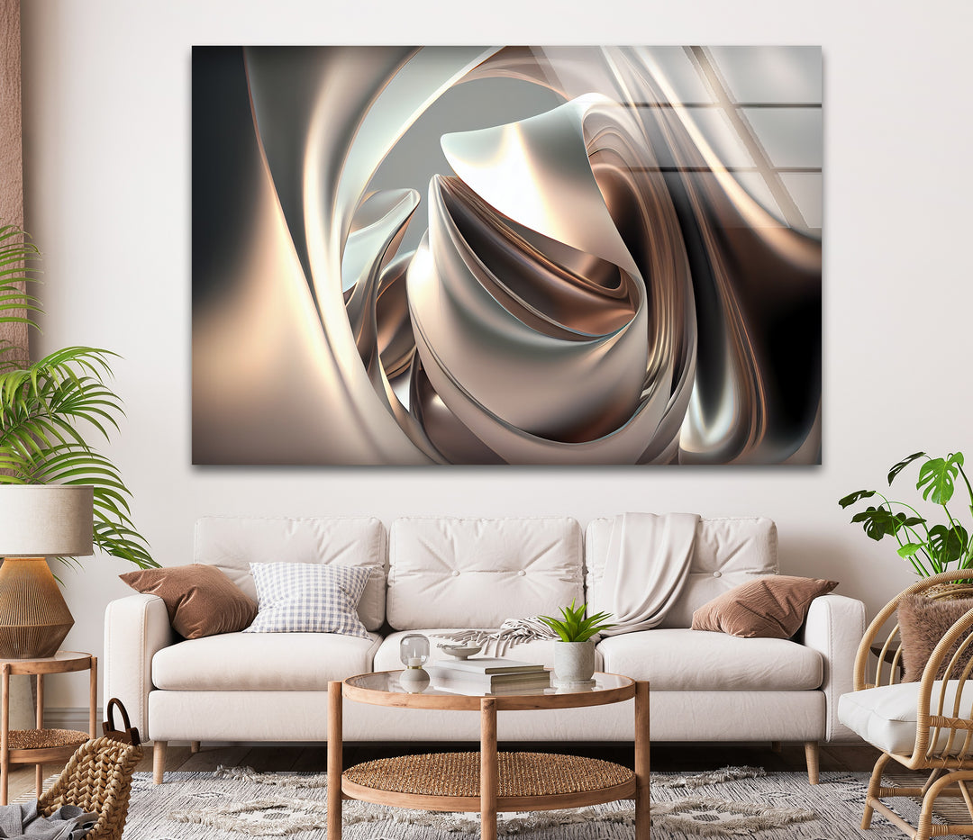 Champagne Sculpted Alloy – Abstract Metallic Fold Glass Wall Art