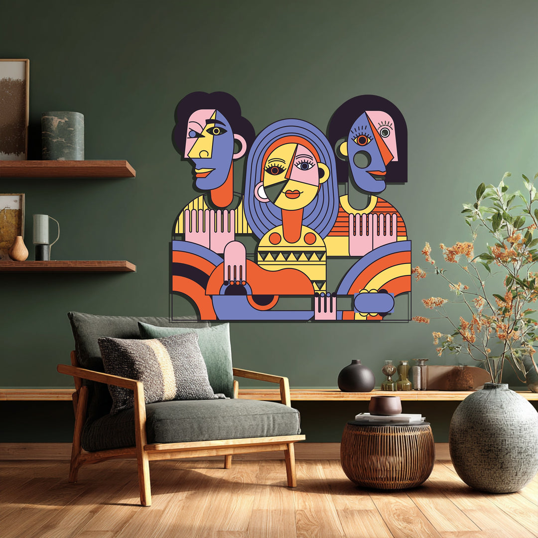 Melodic Harmony – Abstract Musician Trio Cubist Metal Wall Art