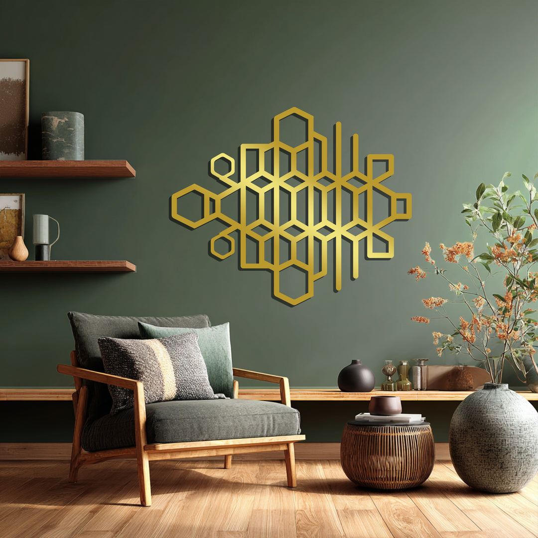 Geometric Hexagon Metal Wall Art – Modern Black Abstract Sculpture