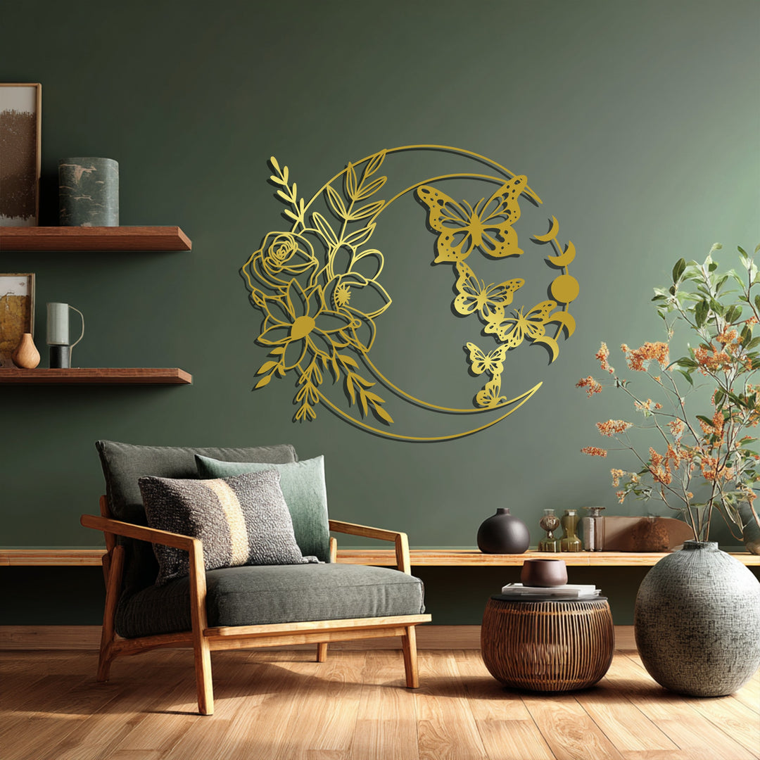 Celestial Harmony – Moon and Butterfly Metal Wall Art