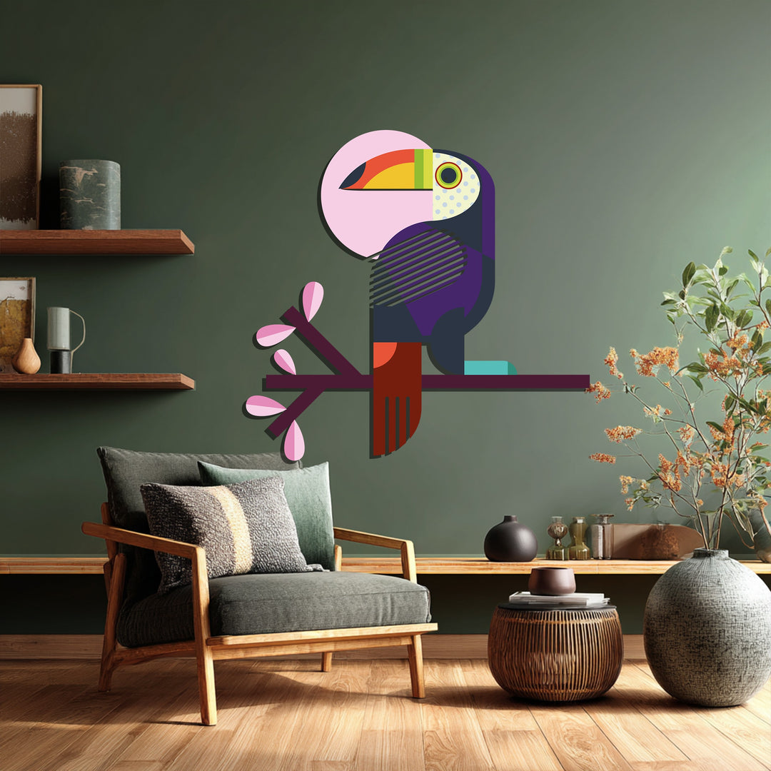 Modern Toucan Metal Wall Art – Colorful Geometric Bird Home Decor
