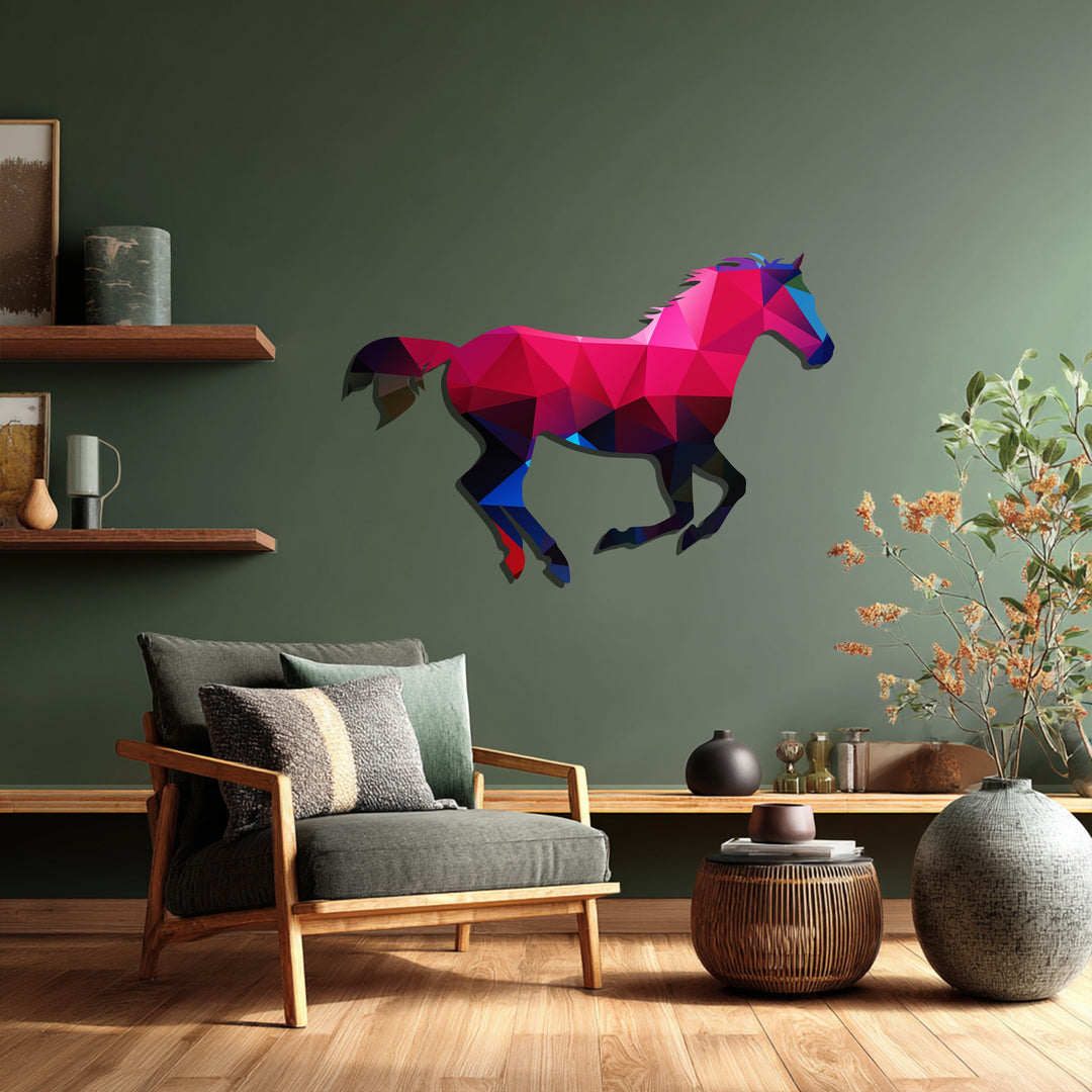 Geometric Running Horse Metal Wall Art – Modern Polygon Animal Wall Decor