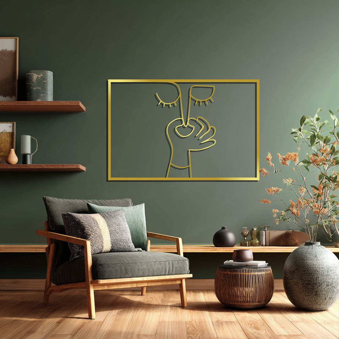 Abstract Silence Face – Modern Red Metal Wall Art