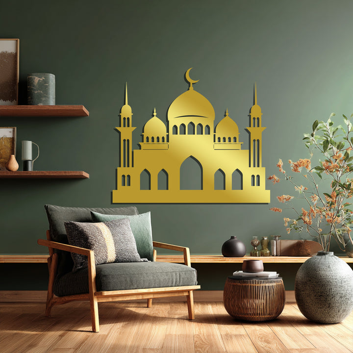 Mosque metal wall art with crescent moon