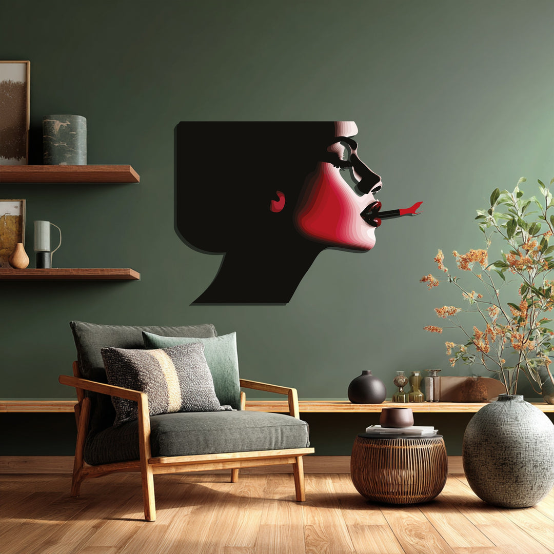 Scarlet Smoke – Bold Woman Silhouette Metal Wall Art