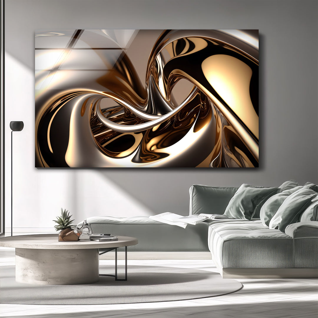 Molten Bronze Mirage – Abstract Metallic Swirl Glass Wall Art